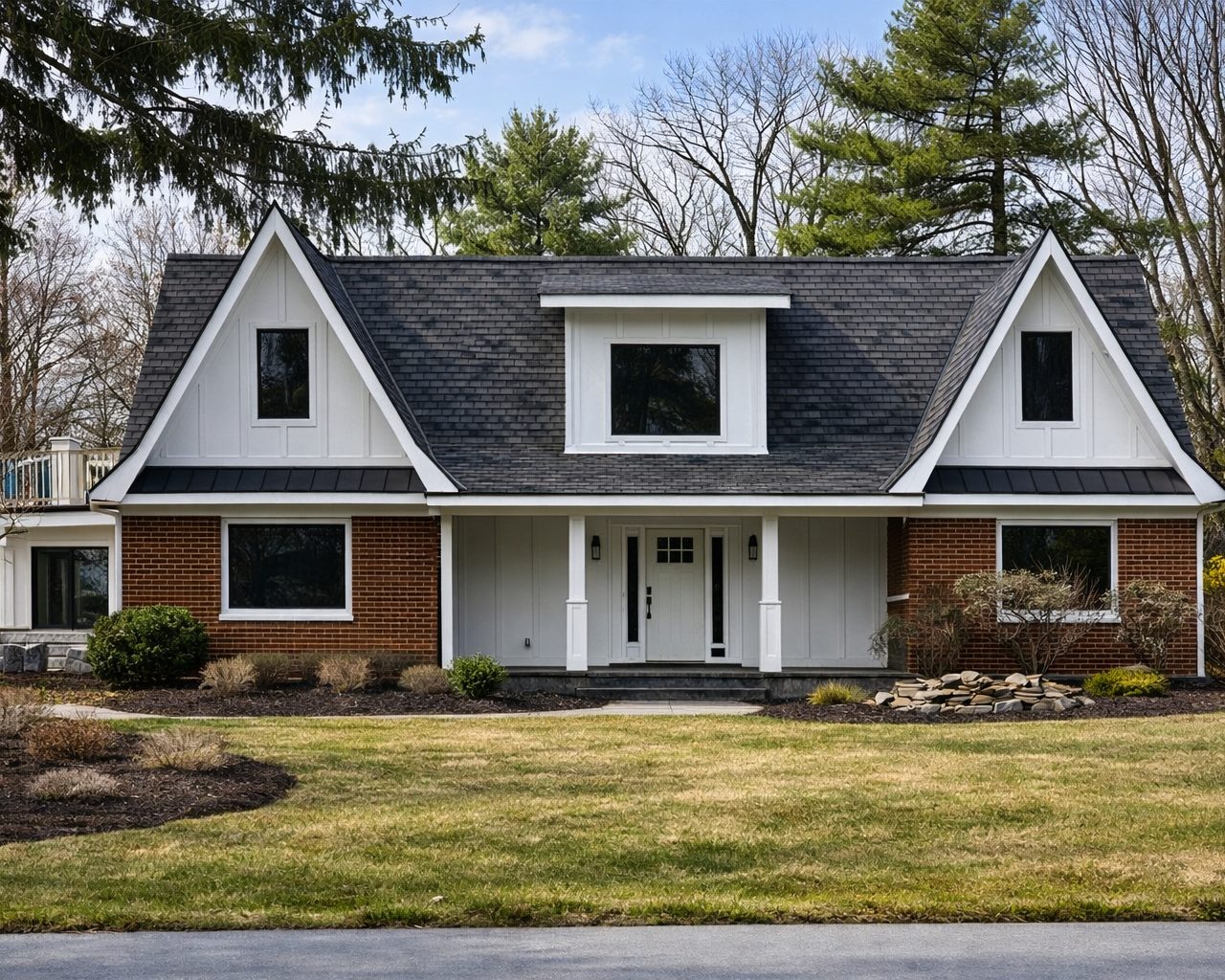 Custom home — completed brick and board-and-batten exterior, Village of Warwick, NY